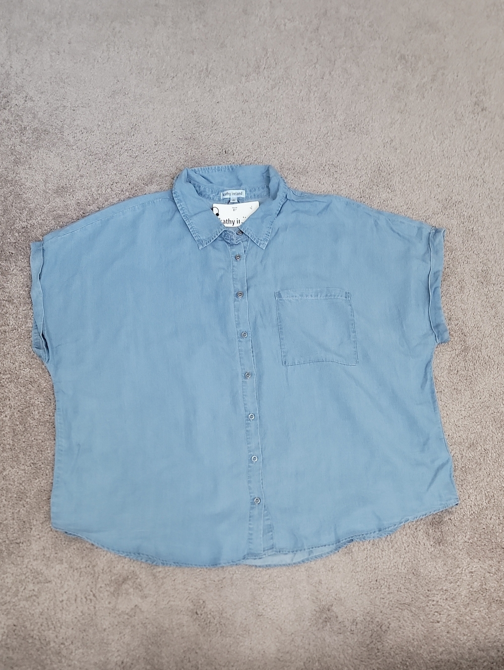 kathy ireland Chambray Button Down Top in Blue Size 2x NWT